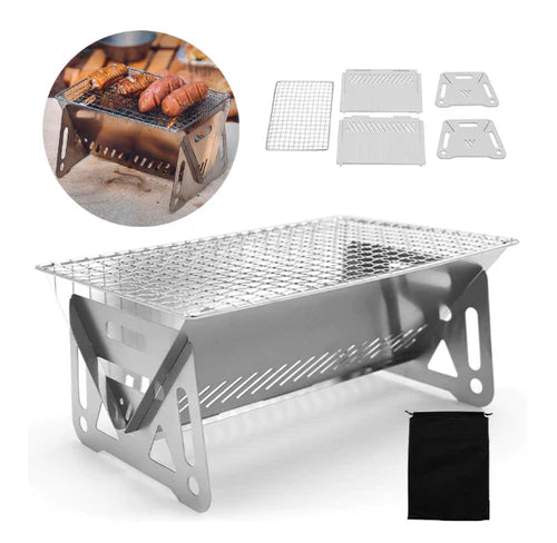 Churrasqueira Portátil Multifuncional em Aço Inoxidável - Grill Master